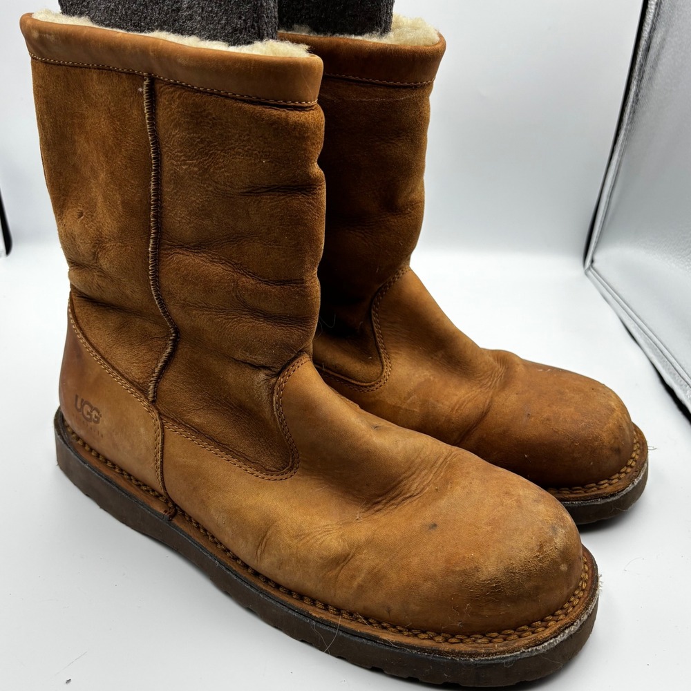 UGG Australia Mens Butte Bomber Leather Shearling Boots Brown 5109 Size 13